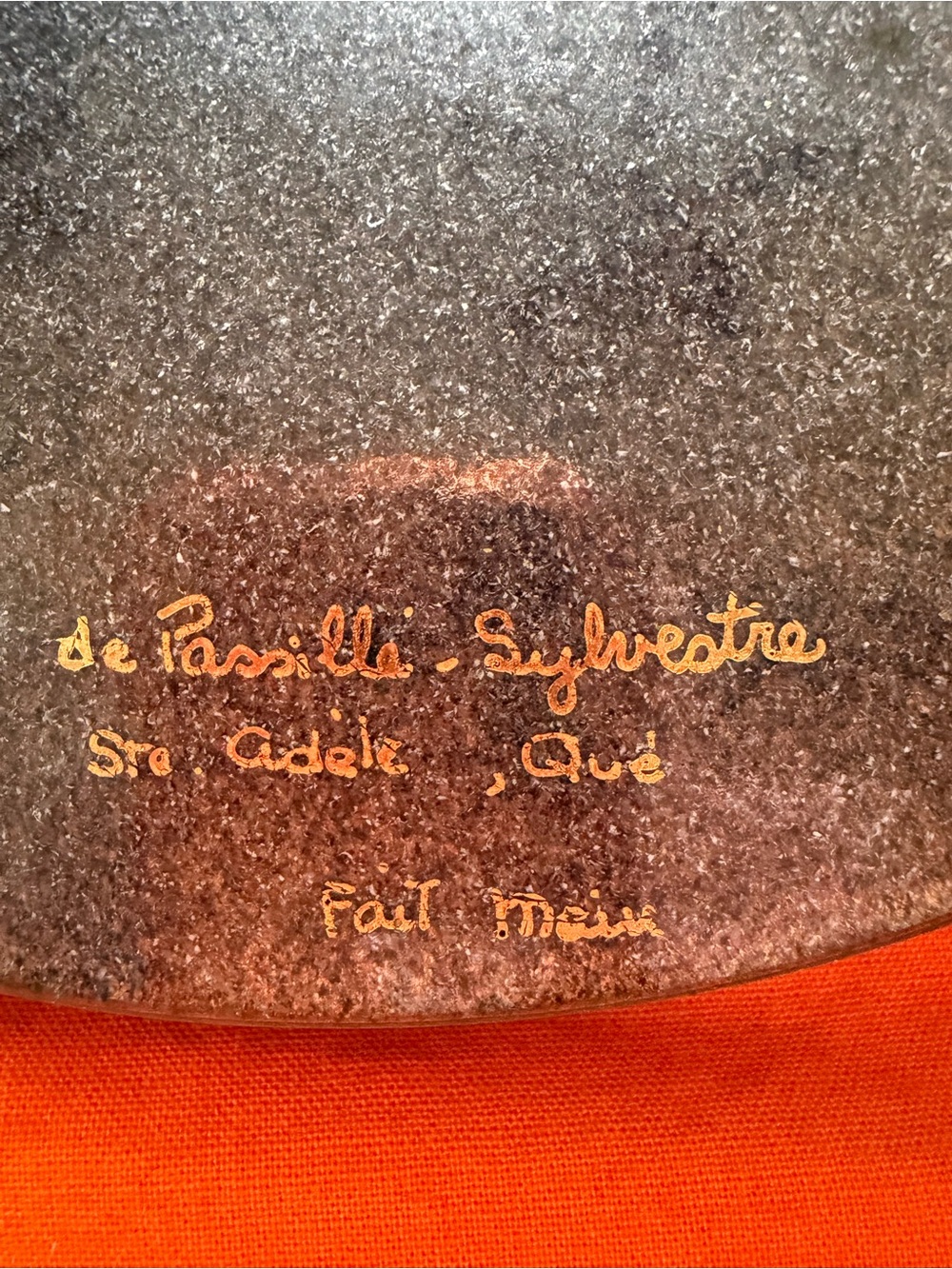 Hand-Painted Enamel on Copper Art Plate in Brown and Gold - Picture 2 of 5